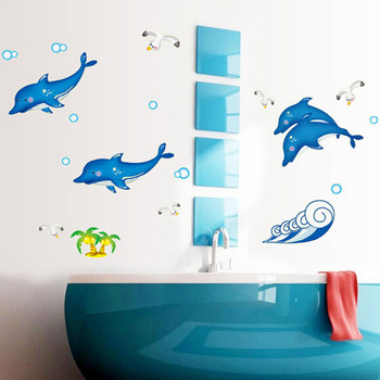 Детски самозалепващ се стикер с делфини за стена
