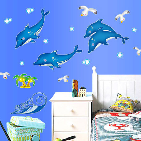 Autocolant pentru copii cu delfini pentru perete
