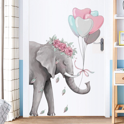 Lipnus dramblio ir balionų formos sieninis lipdukas tinkamas vaikų kambariui