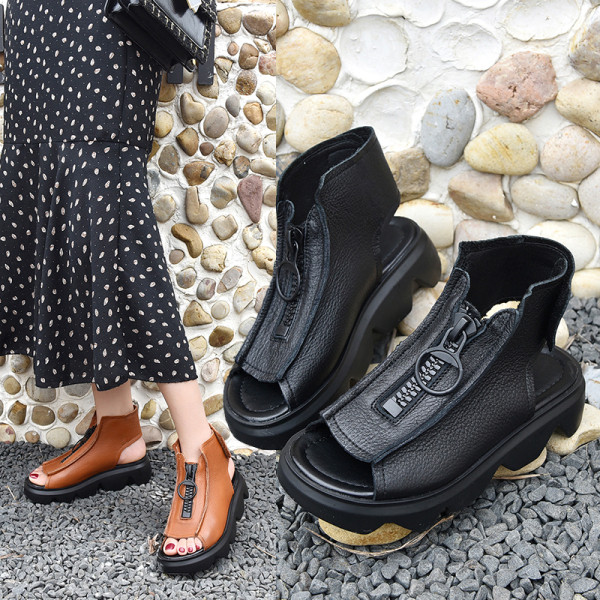 Modern női műbőr szandál cipzárral