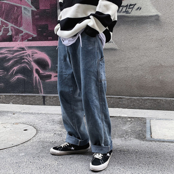 Zsebes férfi széles farmernadrág