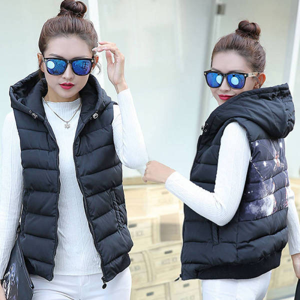 Igapäevane naiste lühike vest kapuutsiga ja aplikatsiooniga