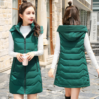 Ikdienas sieviešu garā veste ar kapuci un sānu kabatām