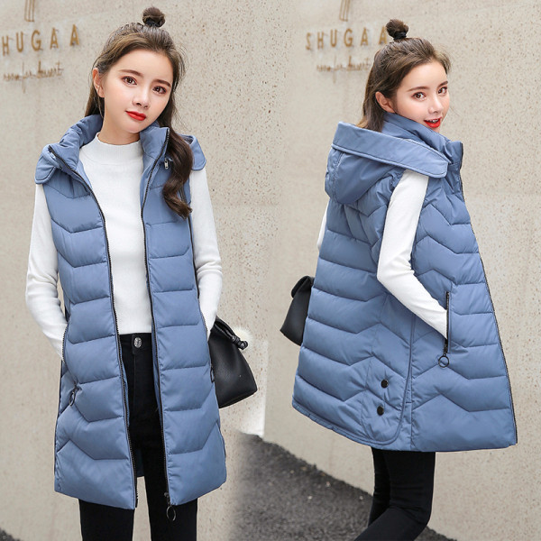 Ikdienas sieviešu garā veste ar kapuci un sānu kabatām