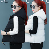 Γυναικείο μοντέρνο κοντό γιλέκο με κουκούλα και τσέπες