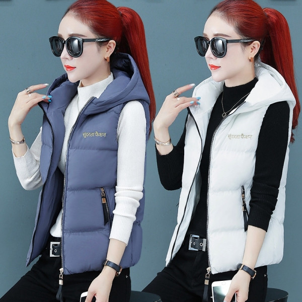 Γυναικείο μοντέρνο κοντό γιλέκο με κουκούλα και τσέπες