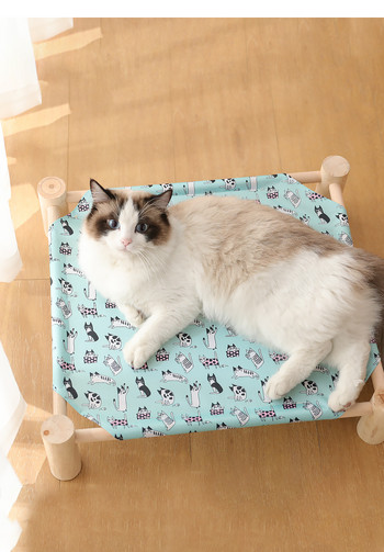 Κρεβάτι γάτας από ύφασμα και ξύλο