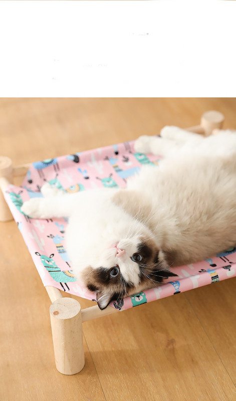 Κρεβάτι γάτας από ύφασμα και ξύλο