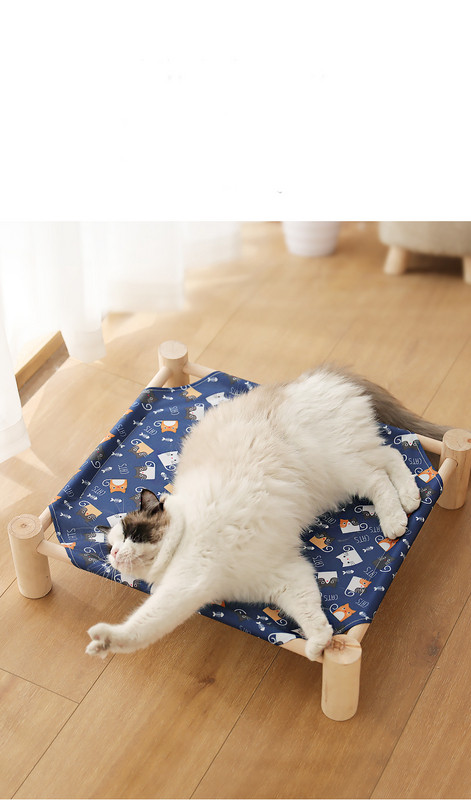 Κρεβάτι γάτας από ύφασμα και ξύλο