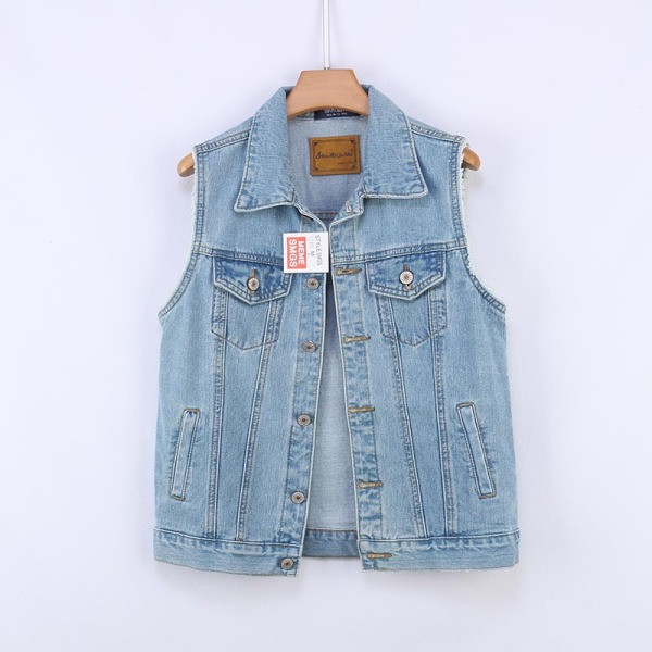 Γυναικείο γιλέκο τζιν κοντό  με τσέπες και κλασικό κολάρο