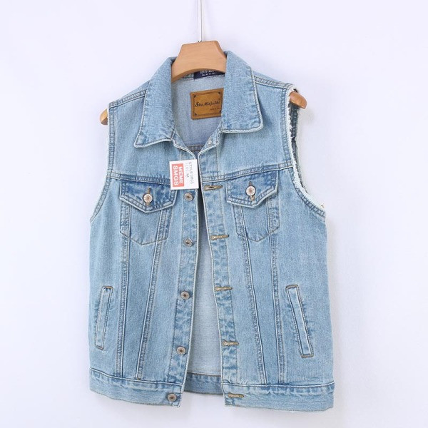 Γυναικείο γιλέκο τζιν κοντό  με τσέπες και κλασικό κολάρο