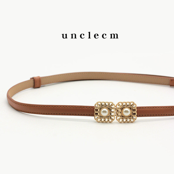 Moderna sieviešu josta no mākslīgās ādas un pērlēm