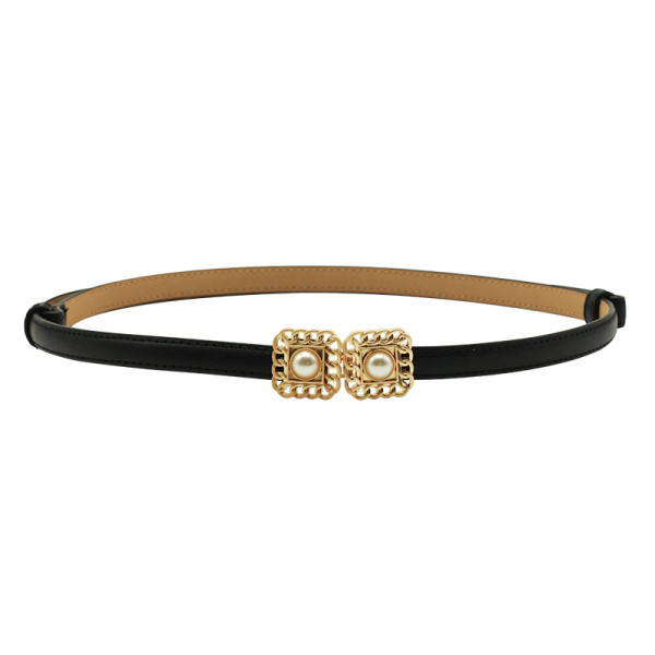 Moderna sieviešu josta no mākslīgās ādas un pērlēm