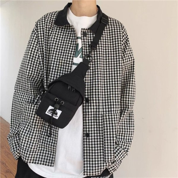 Vīriešu tekstila soma ar mežģīnēm un garu rokturi