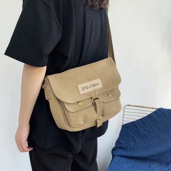 Ανδρική καθημερινή υφασμάτινη τσάντα με τσέπες και μακριά λαβή