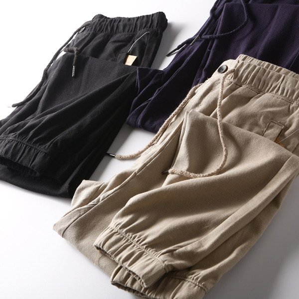 Vasaras vīriešu bikses ar gumiju un kabatām