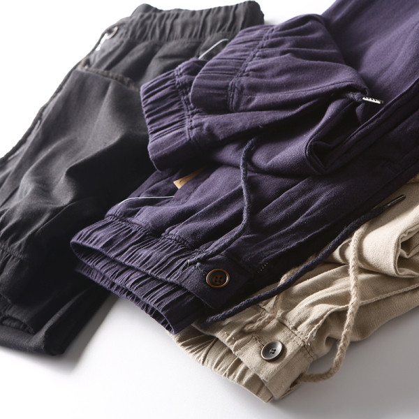 Vasaras vīriešu bikses ar gumiju un kabatām