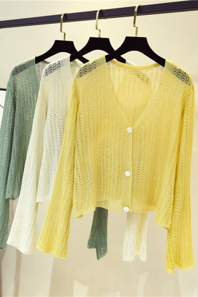 Modern női mellény hosszú ujjal és spitz nyakkivágással