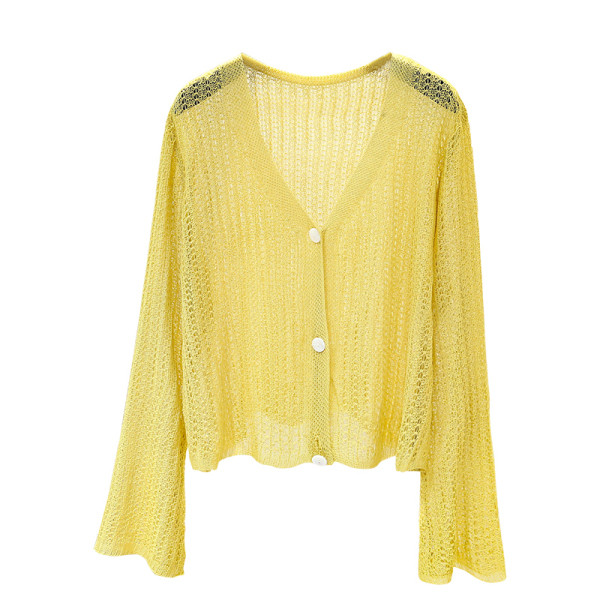 Modern női mellény hosszú ujjal és spitz nyakkivágással