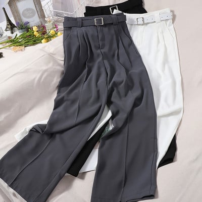 Pantaloni eleganti de dama cu talie inalta si curea