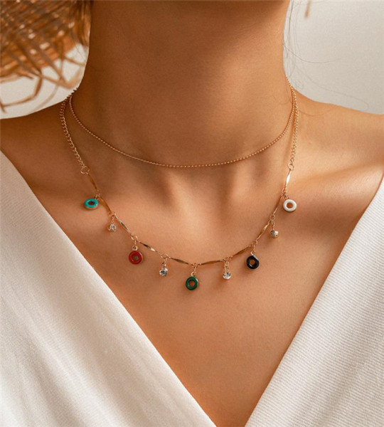 Κολιέ διπλό με χρωματιστά μενταγιόν