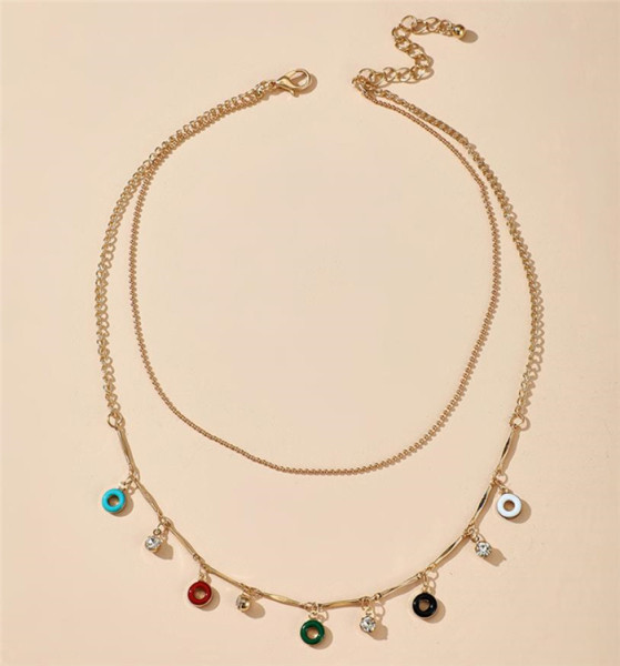 Κολιέ διπλό με χρωματιστά μενταγιόν