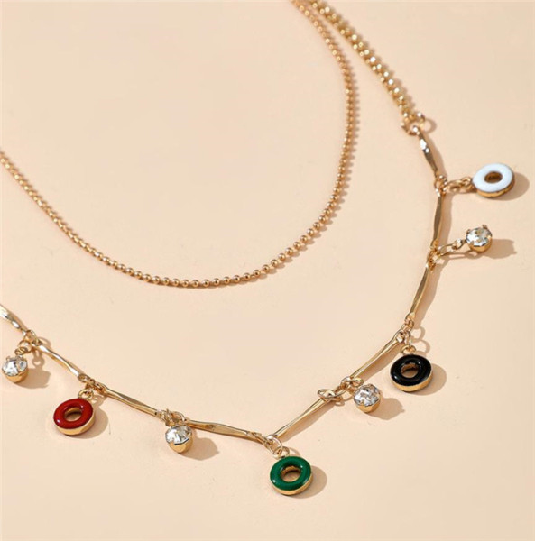 Κολιέ διπλό με χρωματιστά μενταγιόν