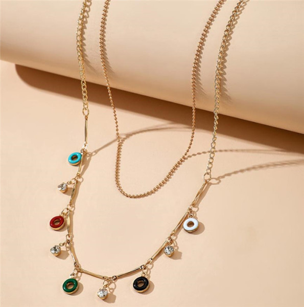 Κολιέ διπλό με χρωματιστά μενταγιόν