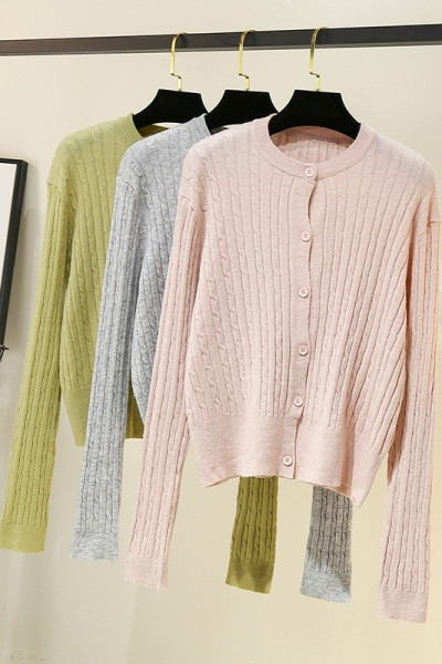 Γυναικεία ζακέτα με στρογγυλή λαιμόκοψη και μακριά μανίκια