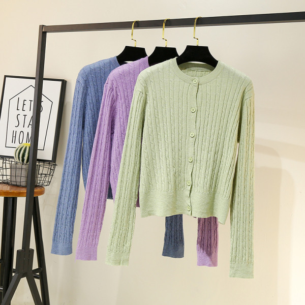 Γυναικεία ζακέτα με στρογγυλή λαιμόκοψη και μακριά μανίκια