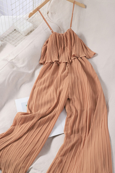 Hosszú női hajtogatott overall vékony pánttal