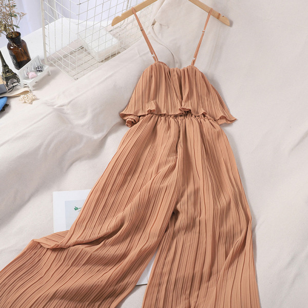 Hosszú női hajtogatott overall vékony pánttal