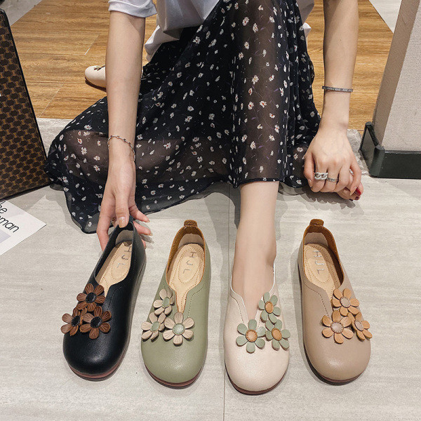 Pantofi casual de damă cu element de flori 3D și talpă plată