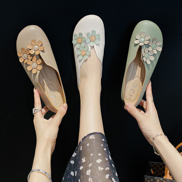 Pantofi casual de damă cu element de flori 3D și talpă plată