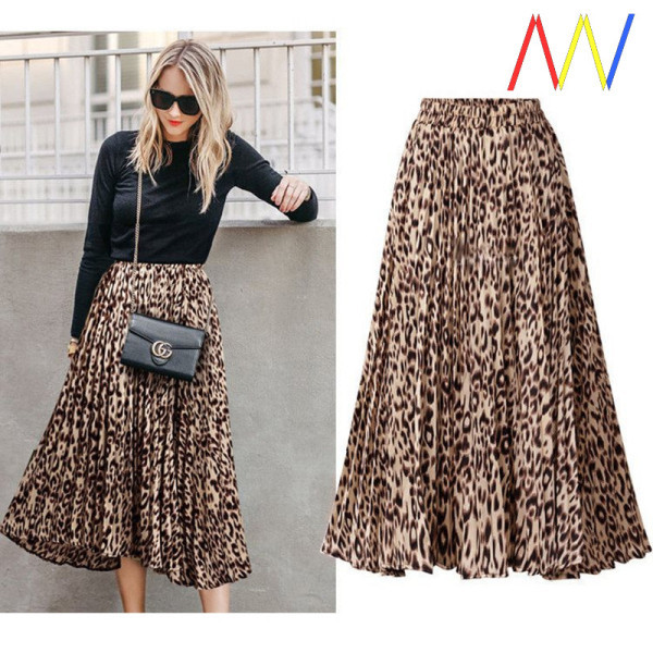 Μακρύ πλισέ φούστα με άνιμαλ πριντ