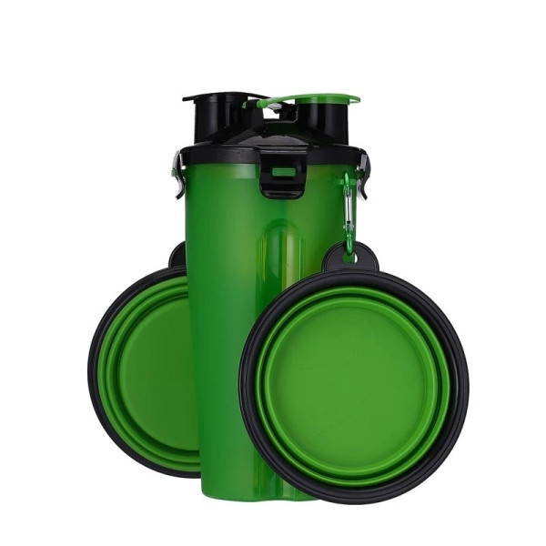 Pudele suņu barībai un ūdenim ar diviem pastaigāšanai piemērotiem nodalījumiem