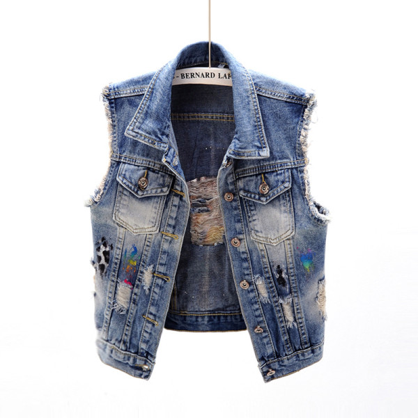 Modern női farmermellény macska rátéttel