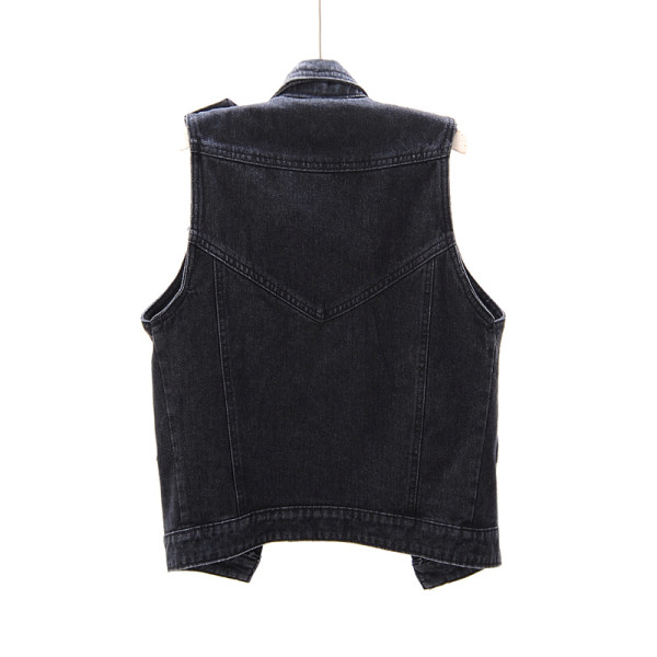 Moodne musta värvi naiste teksavesti tavaline mudel