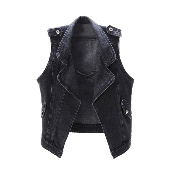 Moodne musta värvi naiste teksavesti tavaline mudel