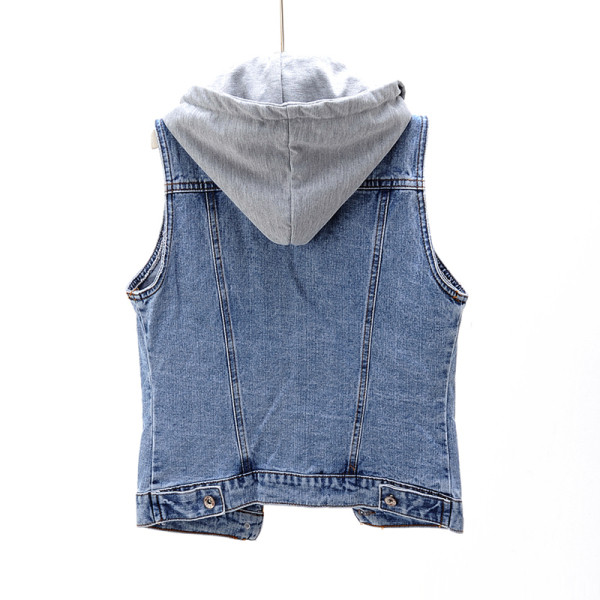 Ikdienas sieviešu džinsa veste ar kapuci un saitēm