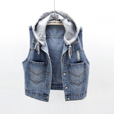 Γυναικείο κοντό γιλέκο καθημερινά με κουκούλα και τσέπες