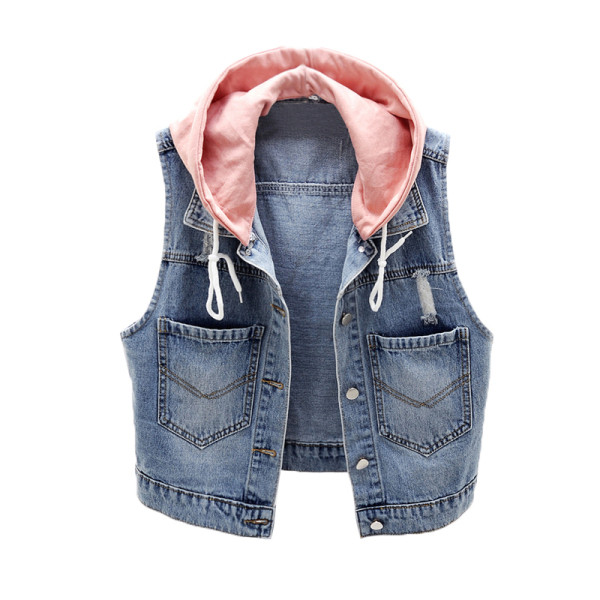 Γυναικείο κοντό γιλέκο καθημερινά με κουκούλα και τσέπες