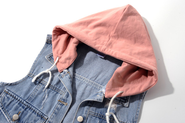 Γυναικείο κοντό γιλέκο καθημερινό με κουκούλα και τσέπες