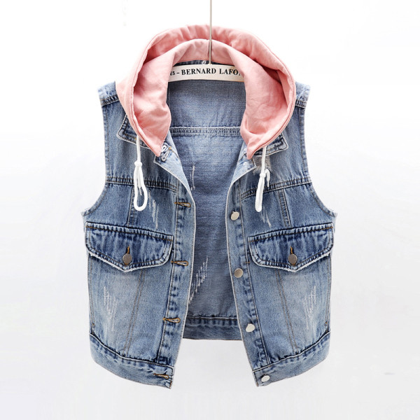 Γυναικείο κοντό γιλέκο καθημερινό με κουκούλα και τσέπες