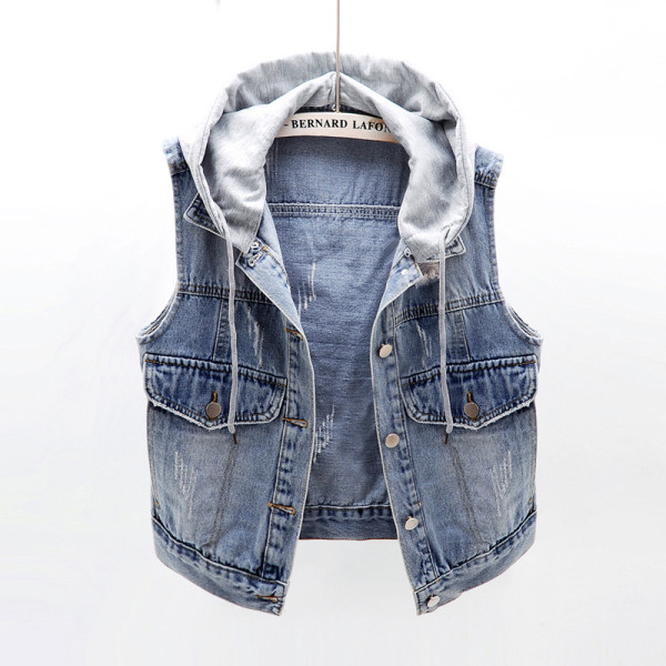 Γυναικείο κοντό γιλέκο καθημερινό με κουκούλα και τσέπες