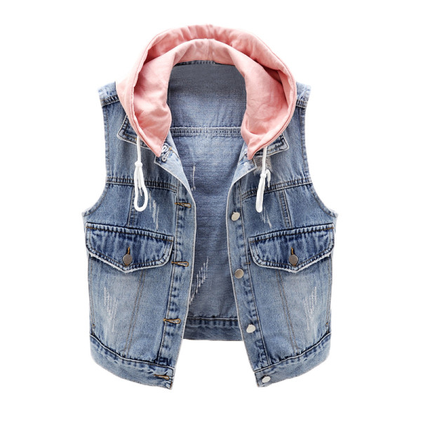 Γυναικείο κοντό γιλέκο καθημερινό με κουκούλα και τσέπες