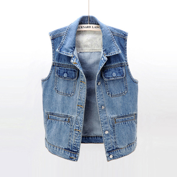 Γυναικείο γιλέκο casual με τσέπες και κλασικό κολάρο σε μπλε χρώμα