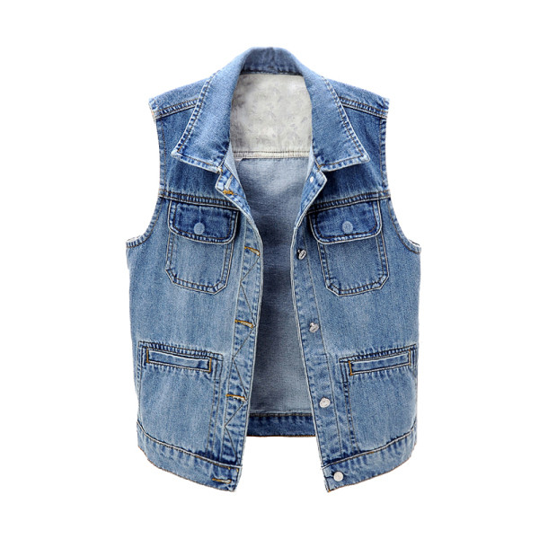 Γυναικείο γιλέκο casual με τσέπες και κλασικό κολάρο σε μπλε χρώμα