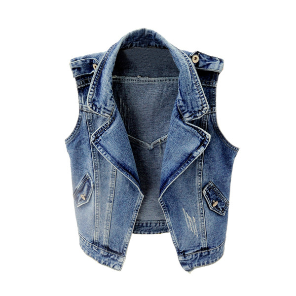 Vesta scurta de dama de zi cu zi cu buzunare si motive rupte