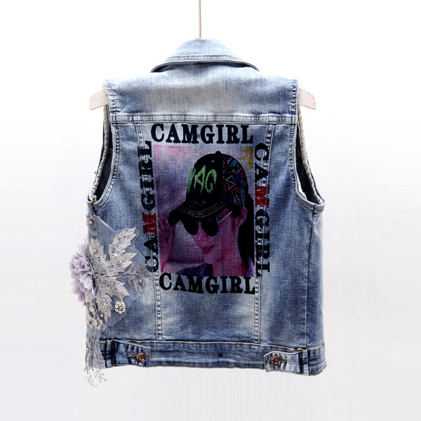 ΝΕΟ μοντέλο γυναικείο γιλέκο τζιν με τσέπες και τρισδιάστατο στοιχείο